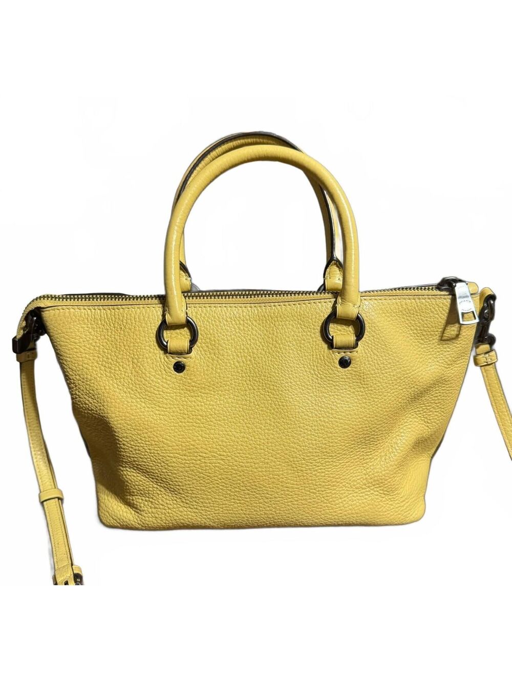 COACH F31466 Mini Emma Satchel Pebbled Leather Crossbody Handbag Yellow *RARE* - Picture 3 of 14